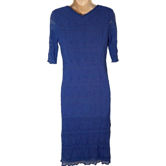 Chris McLaughlin Womens Babydoll Lace Lined Dress Size 6 Blue Party Office Y2K - Picture 2 of 13